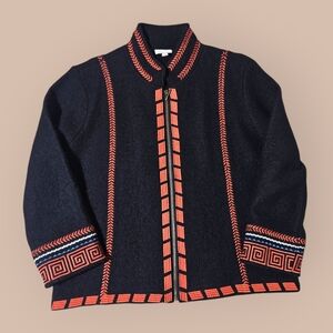 Classic XL Boiled 100% Wool Shacket Cardigan Sweater Full Zip Black Jacket